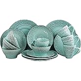 Elama Embossed Stoneware Ocean Dinnerware Dish Set, 16 Piece, Turquoise