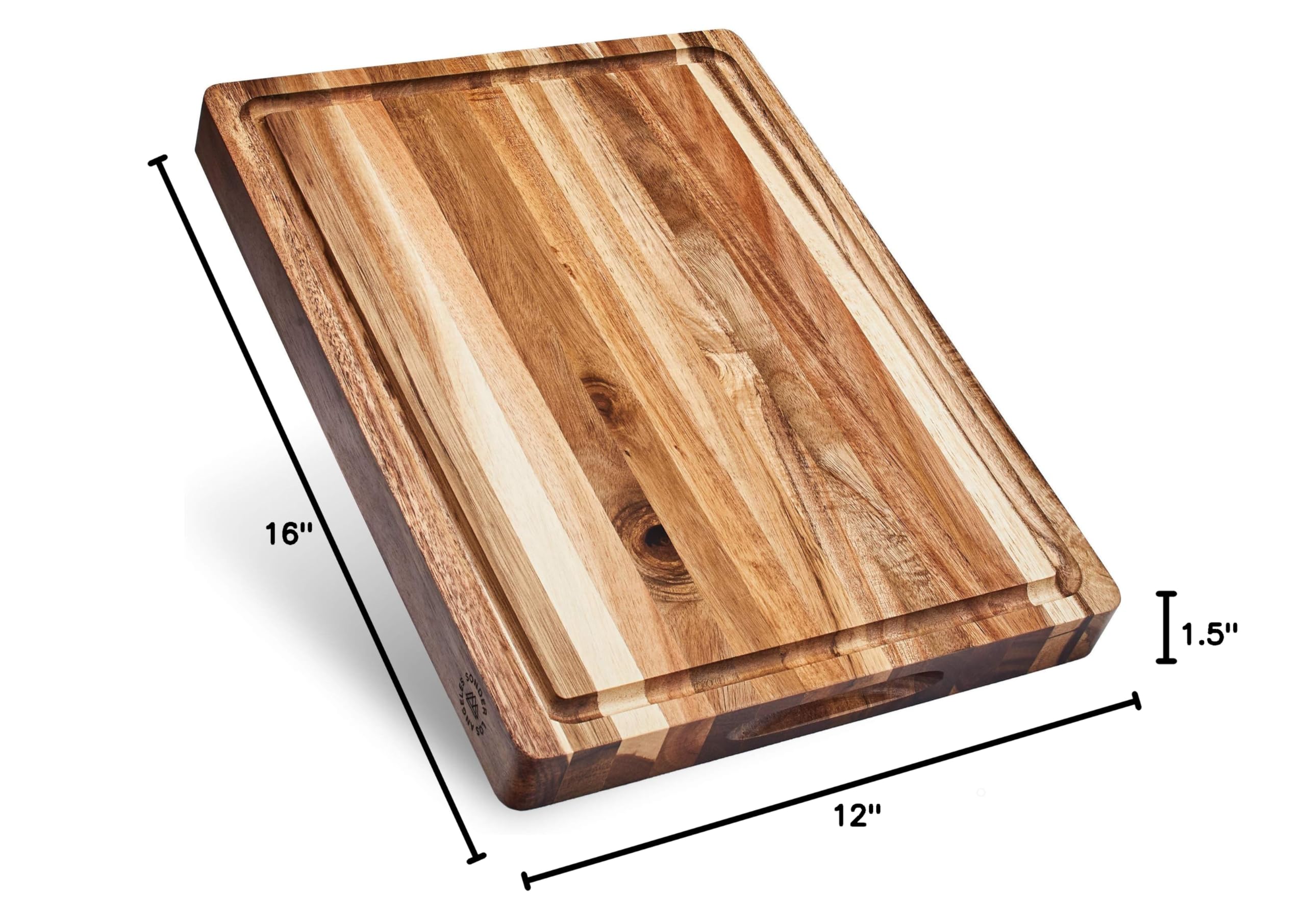 Sonder Los Angeles, Thick Sustainable Acacia Wood Cutting Board for Kitchen with Juice Groove, Sorting Compartment, Charcuterie 16x12x1.5 in (Gift Box Included)