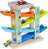 TOWO Zig Zag Ramp Toy – Slide Track with 4 Cars & Rooftop Parking Playset