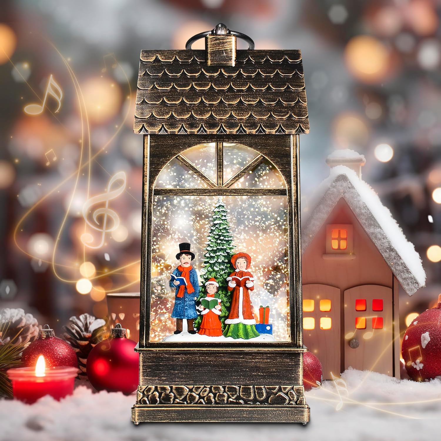 Snow Globes - 2024 Bday Present:Xmas Musical Nativity Tree: Angel: God Parent :Snow Globes Lantern with Timer:Work Desk Office:Table Home Decoration Indoor:13.8'' Battery Lighted USB Light Up, More Swirling Glitter