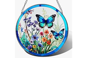 DUJITODOH Stained Glass Window Hanging, 8 Inch Butterfly Sun Catchers Indoor Window, Suncatchers for Windows Hanging, Home Decoration and Christmas, Festival, Mother's Day, Birthday, Gifts for Women, Mom