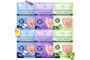 6 Pack Hydrating Foot Mask for Dry Cracked Feet – Restoring & Moisturizing Socks with Aloe, Lavender & Coconut Extracts – Fee