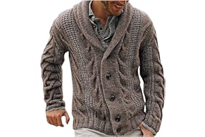 Homisy Color Block Sweater Men Shawl Collar Cardigans Button Up Knit Cardigan Slim Fit Lightweight Cable Knit Sweaters