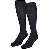 NuVein Women's Compression Socks, 15-20 mmHg Support, Rib Knit Pattern, Over Calf Knee High, Black, Medium
