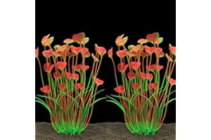 JIH Plastic Plants for Aquarium,Tall Artificial Plants for Fish Tank Decor 15.6 Inch (2 Pcs) (Pink)
