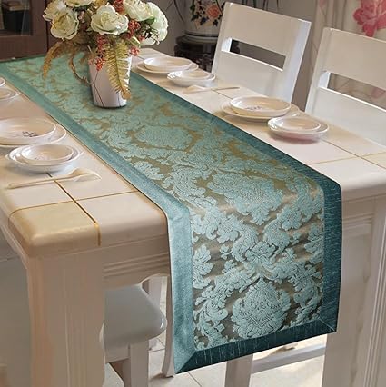 Lushomes Blue Jacquard Polyester Runner With Polyester Border (16 x 72 inches)