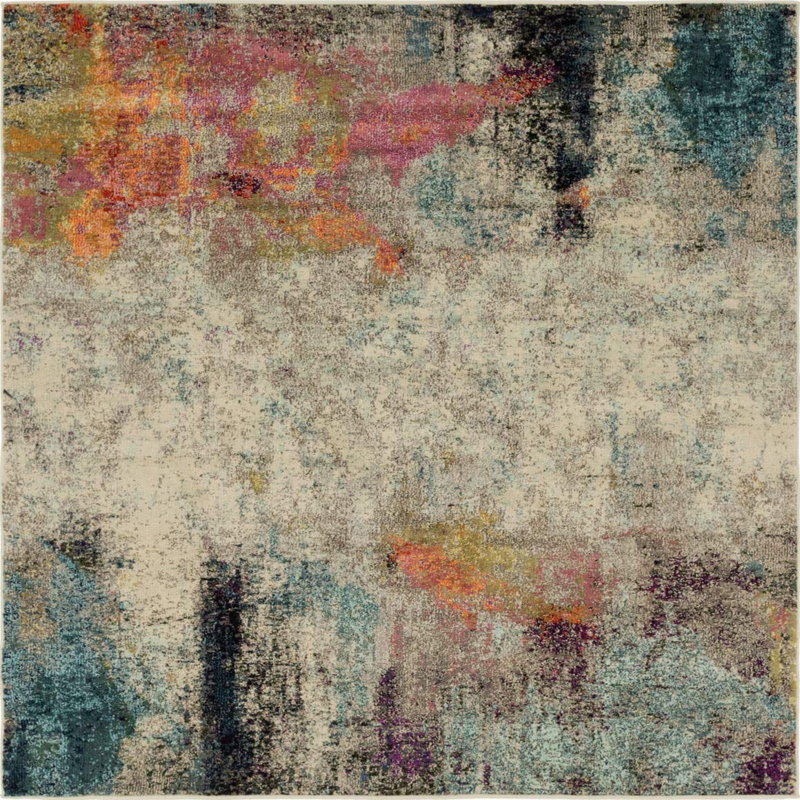 Unique Loom Chromatic Collection Modern Colorful & Vibrant Abstract Area Rug For Any Home Décor (6' 0 x 6' 0 Square, Beige/Pink) Image