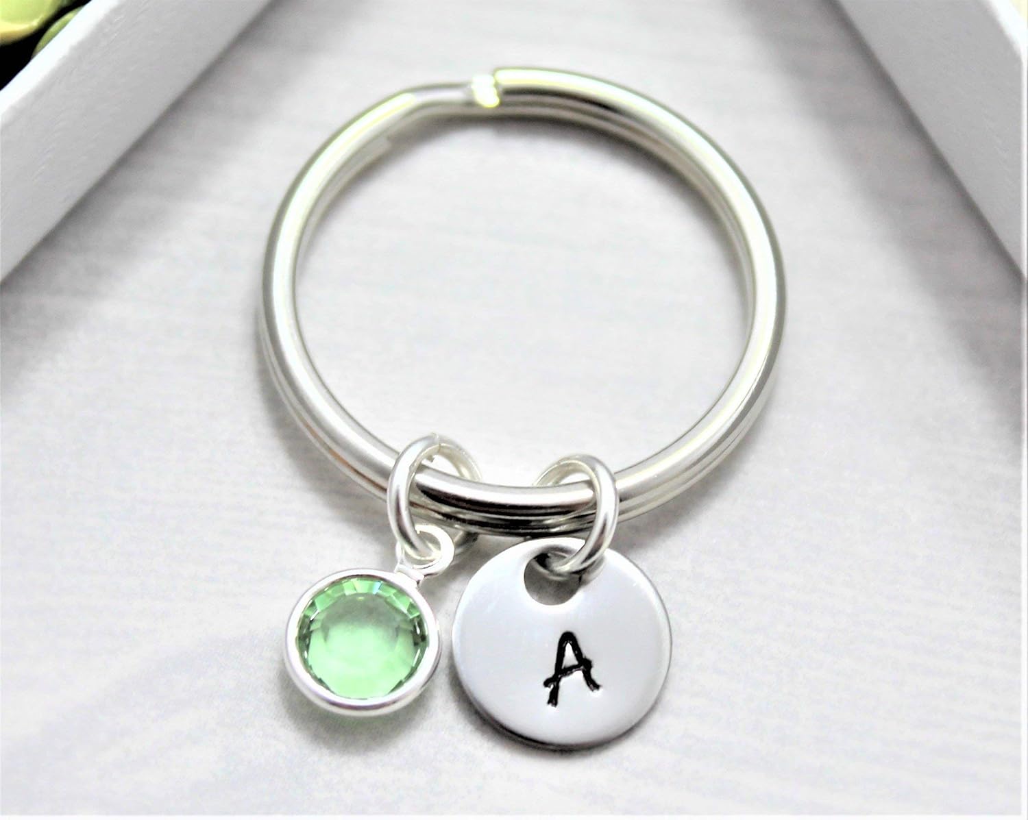 Initial Keychain Personalized Birthstone 1'' Keyring