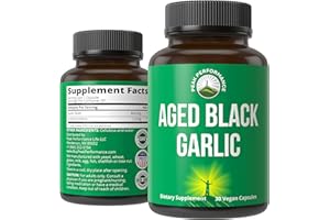 Peak Performance Aged Black Garlic Capsules. Raw Vegan Pure Odorless Extract Supplement Pills for Cholesterol, and Immune Support. from Garlic Bulb with S-Allyl Cysteine and Antioxidants