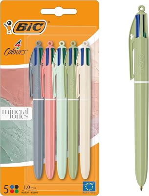 4 Colours Mineral Tones Penne A Sfera Punta Media 1,00 mm, Pacco Da 5