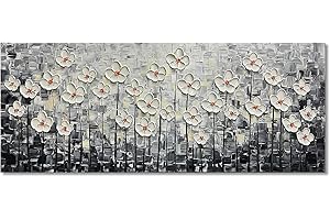 Epicler art Canvas Wall Art 3D White Floral Oil Painting Bedroom Kitchen Dining Room Office Home Wall Decoration 20x50 inch
