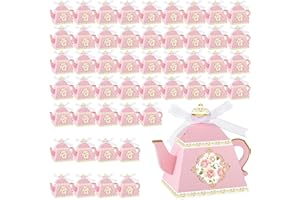 Fuutreo 50 Pcs Tea Party Favor Boxes Tea Party Decorations Vintage Floral Teapot Box Flower Teapot Candy Gift Case for Women Spring Garden Wedding Bridal Shower Birthday(Pink)