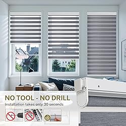 Moonice No Drill No Tools Cordless Zebra Blinds for