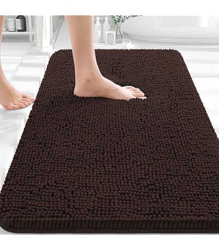 Subrtex Alfombra De Baño De Felpilla A Rayas, Alfombra Color Chocolate