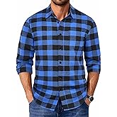 COOFANDY Men's Casual Long Sleeve Button Up Plaid Flannel Shirt Jacket with Pocket