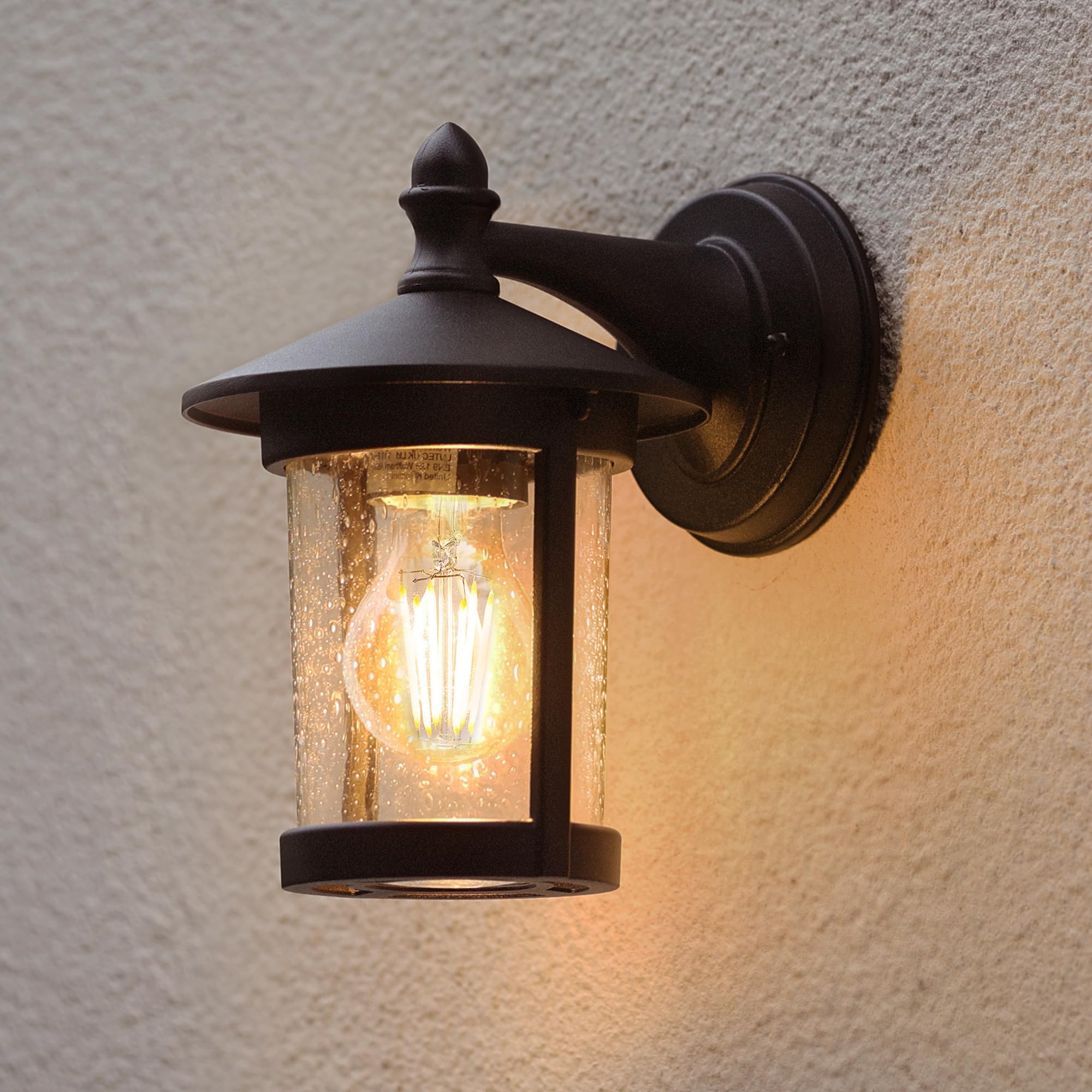 LUTEC Outdoor Wall Lights, Black E27 Bubble Glass Lantern, Waterproof Aluminium Garden Wall Lights Mains Powered for Patio, Terrace, Balcony, Porch, Garage