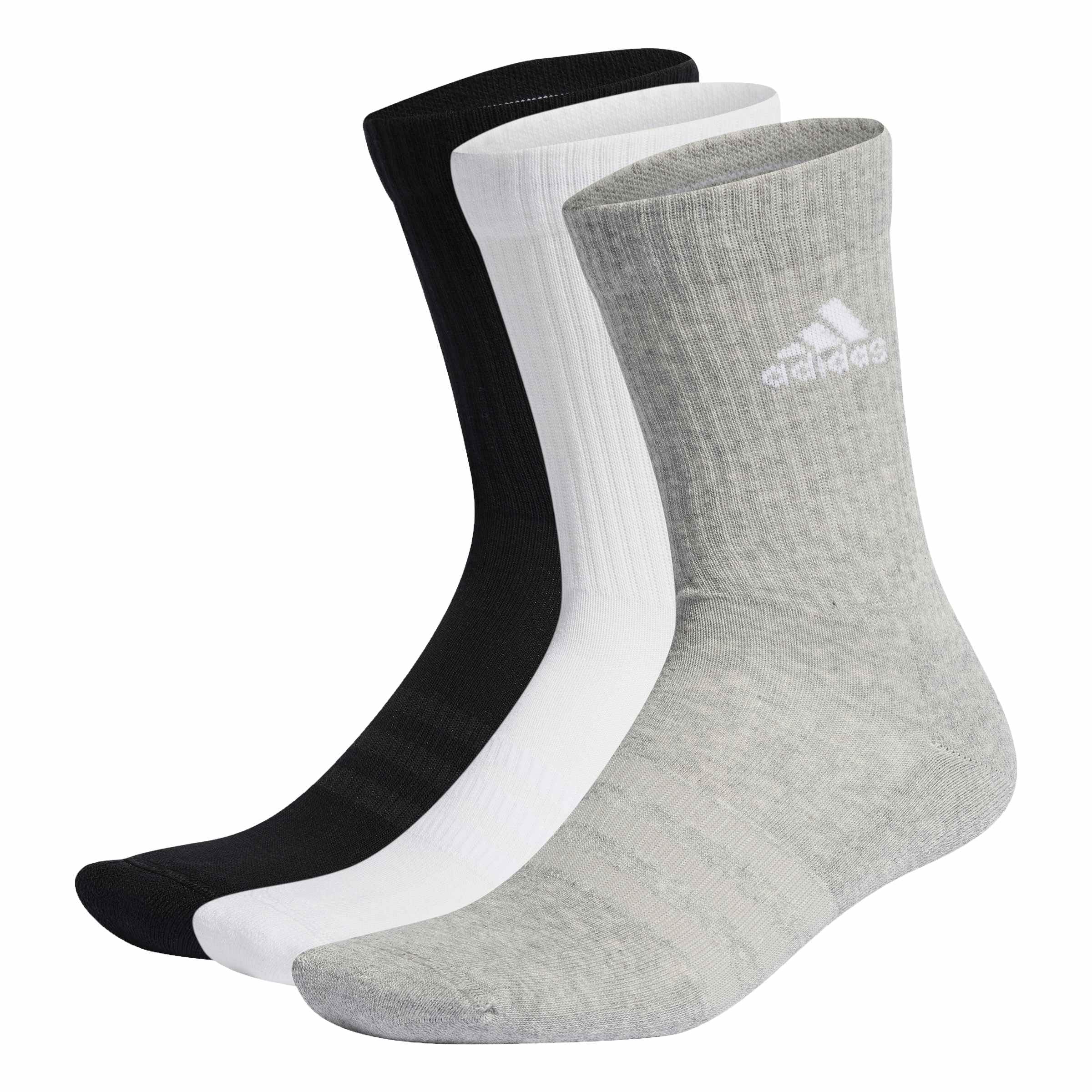 adidas Unisex Cushioned Crew Socks 3 Pairs, Medium Grey Heather / White / Black, 10.5-12.5