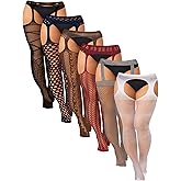 6 Pairs Women Fishnet Thigh High Stockings Garter Belts and Suspender Pantyhose Stockings for Halloween