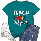 Ascrazy Womens Teacher Shirt Teach Love Inspire T-Shirt Teacher Life Tee Tops