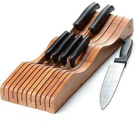 Bamboo In Drawer Knife Block Organizer Kitchen Drawer Insert