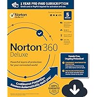 NEW Norton 360 Deluxe – Antivirus software for 5 Devices with Auto Renewal - Includes VPN, PC Cloud Backup & Dark Web Monitoring powered by LifeLock [PC/Mac/Mobile Download]
