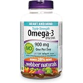 Webber Naturals Triple Strength Omega-3, Value Size, 900 Mg Bonus 120-Count | Triple Strength, No Fishy Aftertaste, Supports Cardiovascular Health and Brain Function, Clear Enteric