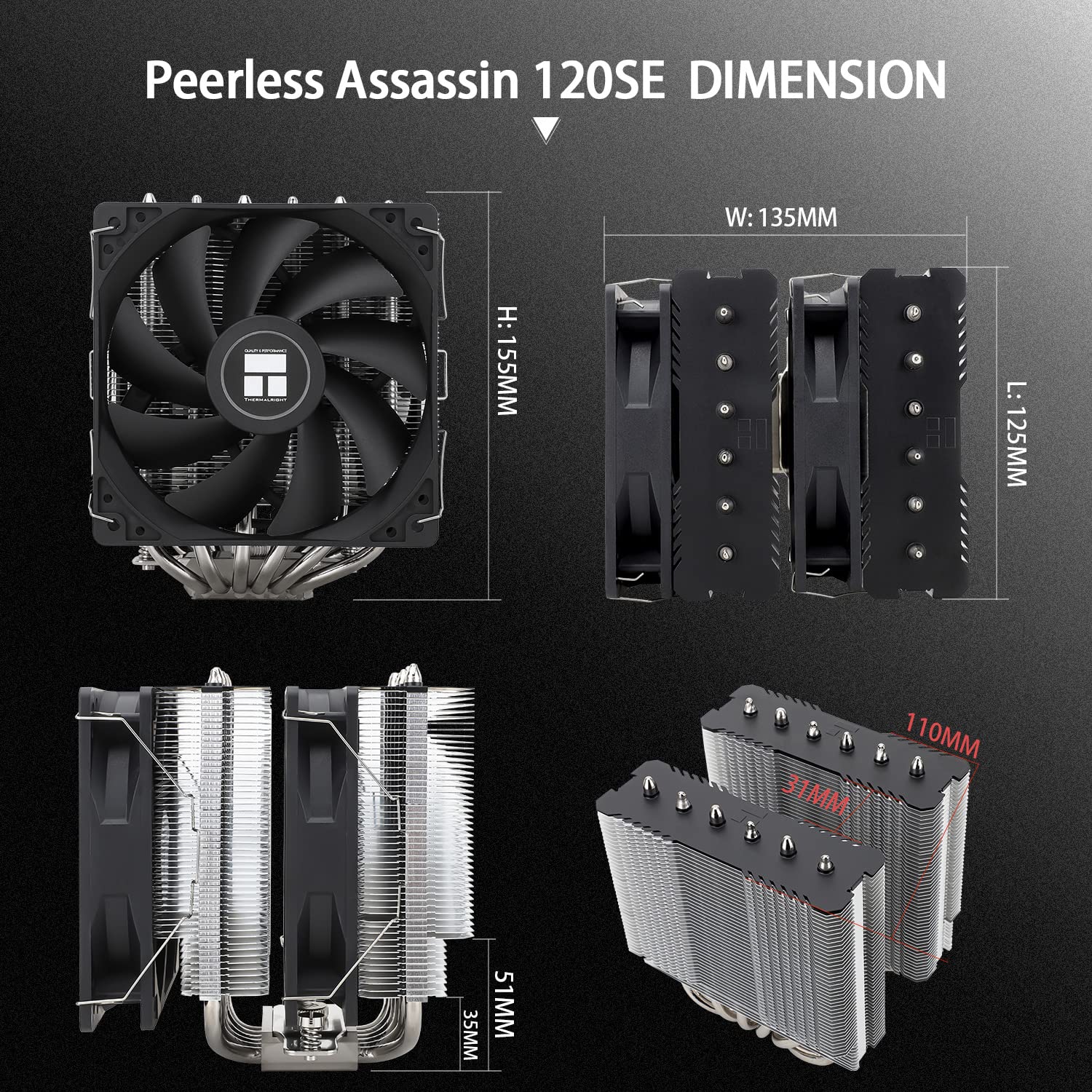 Thermalright Peerless Assassin 120 SE CPU Air Cooler,PA120 SE,6 Heat Pipes CPU Cooler,Dual 120mm TL-C12C PWM Fan, Aluminium Heatsink Cover, AGHP Technology,for AMD AM4/AM5 Intel 1700/1150/1200/1851