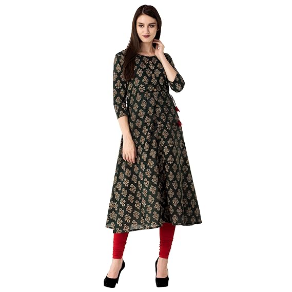 Women's A-Line Cotton Kurta (GREEN)