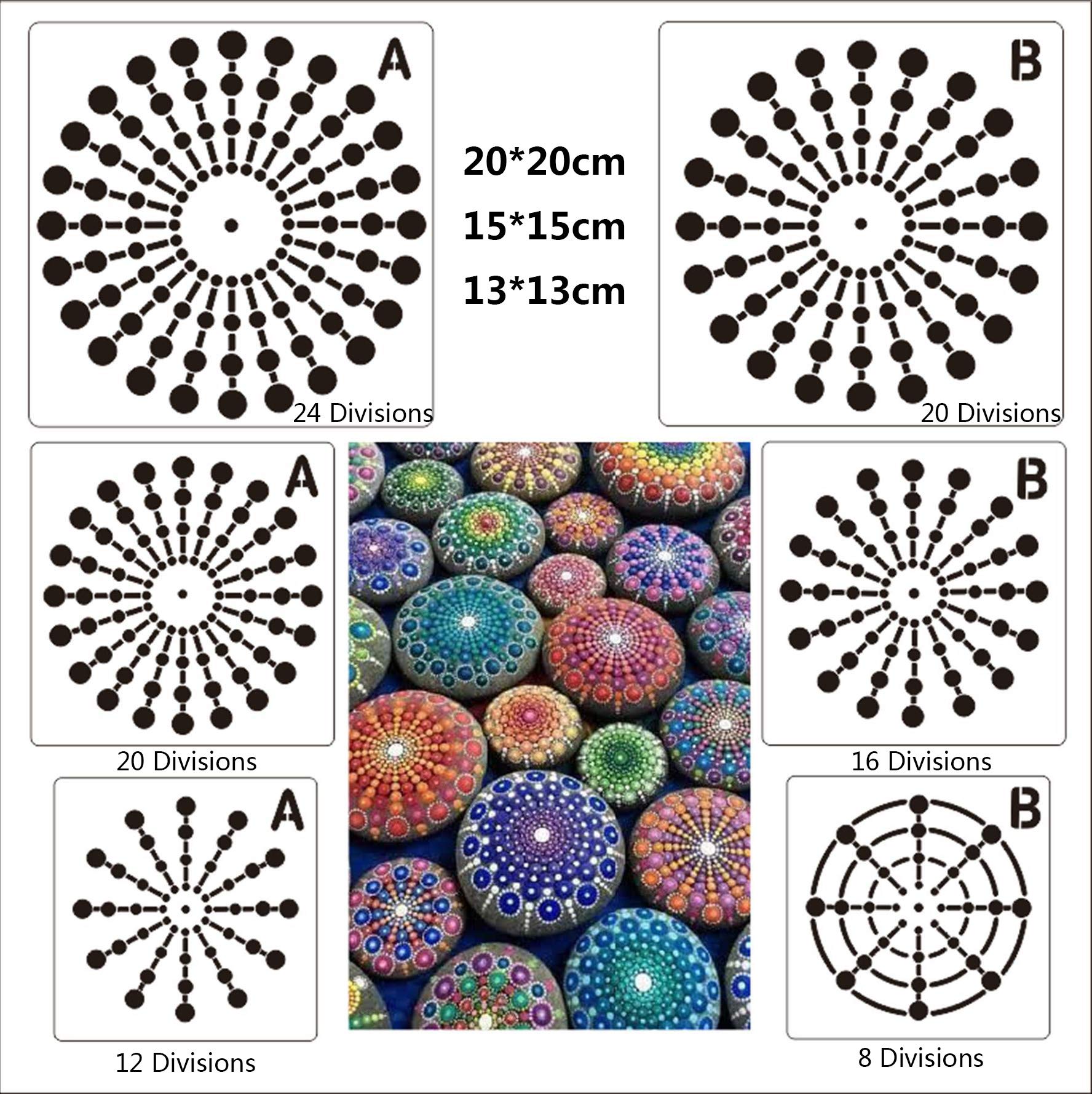 BLUGUL Mandala Stencils, Mandala Dotting Tools, Painting Templates, for Airbrush DIY Walls Art Stone Rock Painting, Web Series B 6pcs