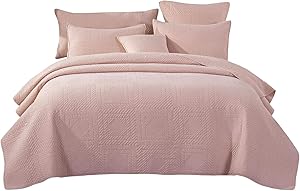 Tache Rustic Solid Blush Dusty Pink Soothing Pastel Soft Cotton Pattern Stone Wash Quilted Matelasse Bedspread Quilt Coverlet 2 Piece Set, Twin