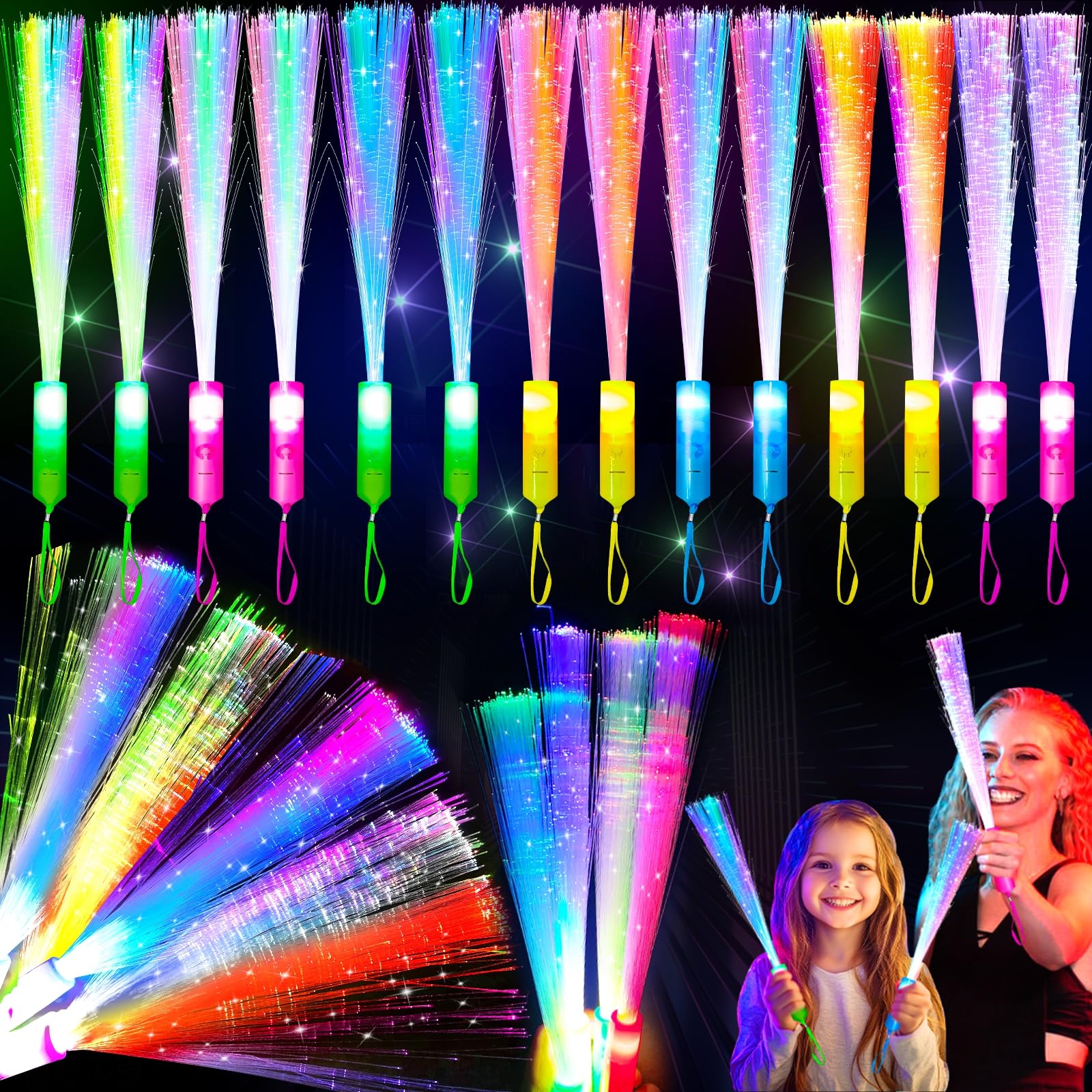 Photo 1 of 32 Pcs Colorful Glow Fiber Wands,Toys Glow Sticks Bulk Party Pack for Kids Adults,Glow in the Dark Party Supplies for Back to School Halloween , Wedding, Birthday,Classroom,Concert,Pool Party Favors