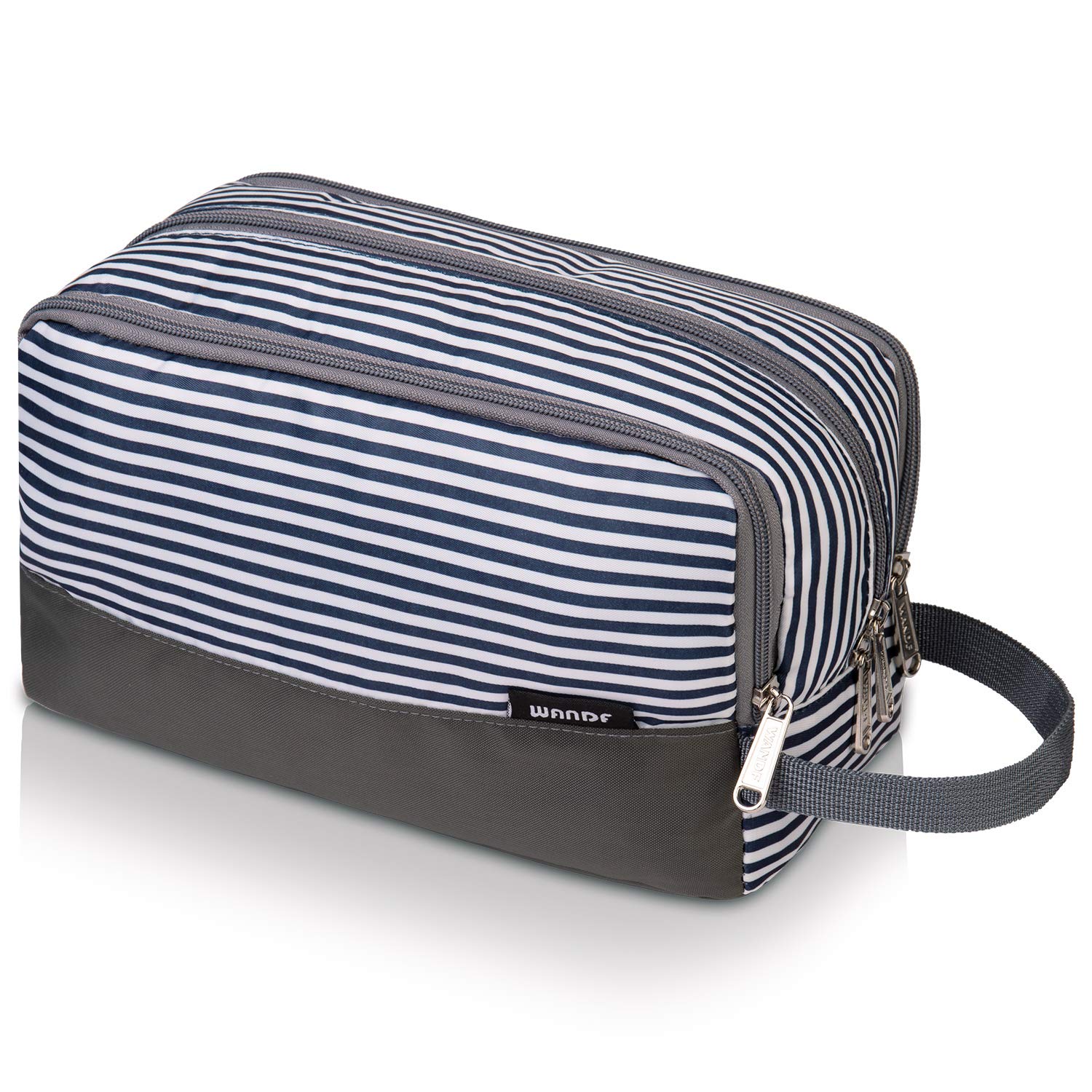 WANDF Toiletry Bag Water-Resistant Nylon Travel Wash Bag Lightweight Dopp Kit for Men and Women (A-Blue Stripe)