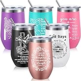Qinyoung 6 Pcs Christian Gifts for Women Men 16 oz Insulated Tumblers with Bible Verse Religious Mugs Stainless Steel Wine Tumbler for Church Coworkers Sunday School Gifts