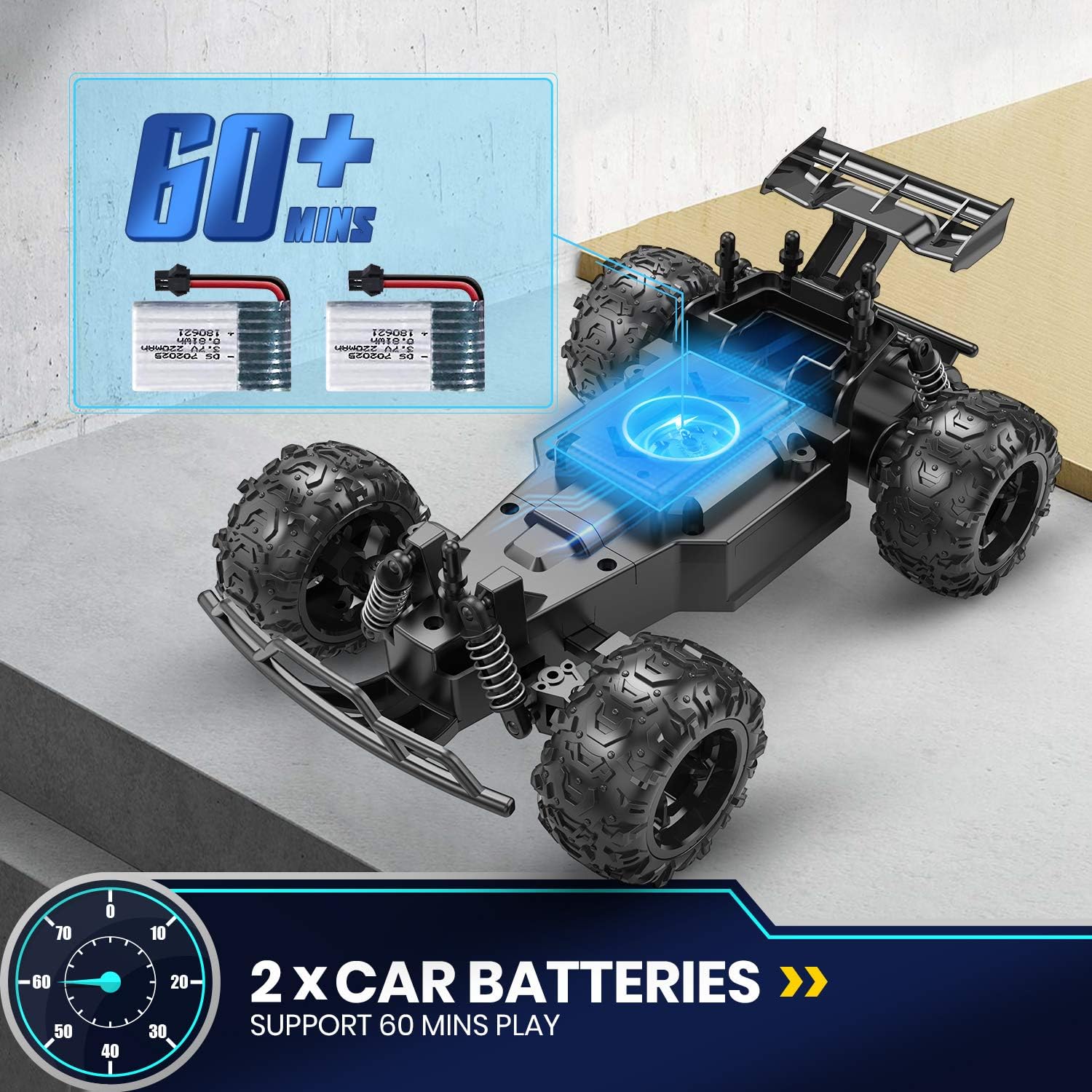DEERC Remote Control Car,20KM/H High Speed Racing Car with 2 Rechargeable Batteries,2.4GHZ Off Road Trucks Electric Stunt RC Car Toy for Boys&Girls: Toys & Games