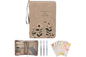 WUDUTOP Bible Cover Case for Women, Premium PU Leather Bible Cover with Detachable Wristlet Strap, Bible Bag with Handle & Zippered Pocket, Waterproof Bible Bag with Floral Design