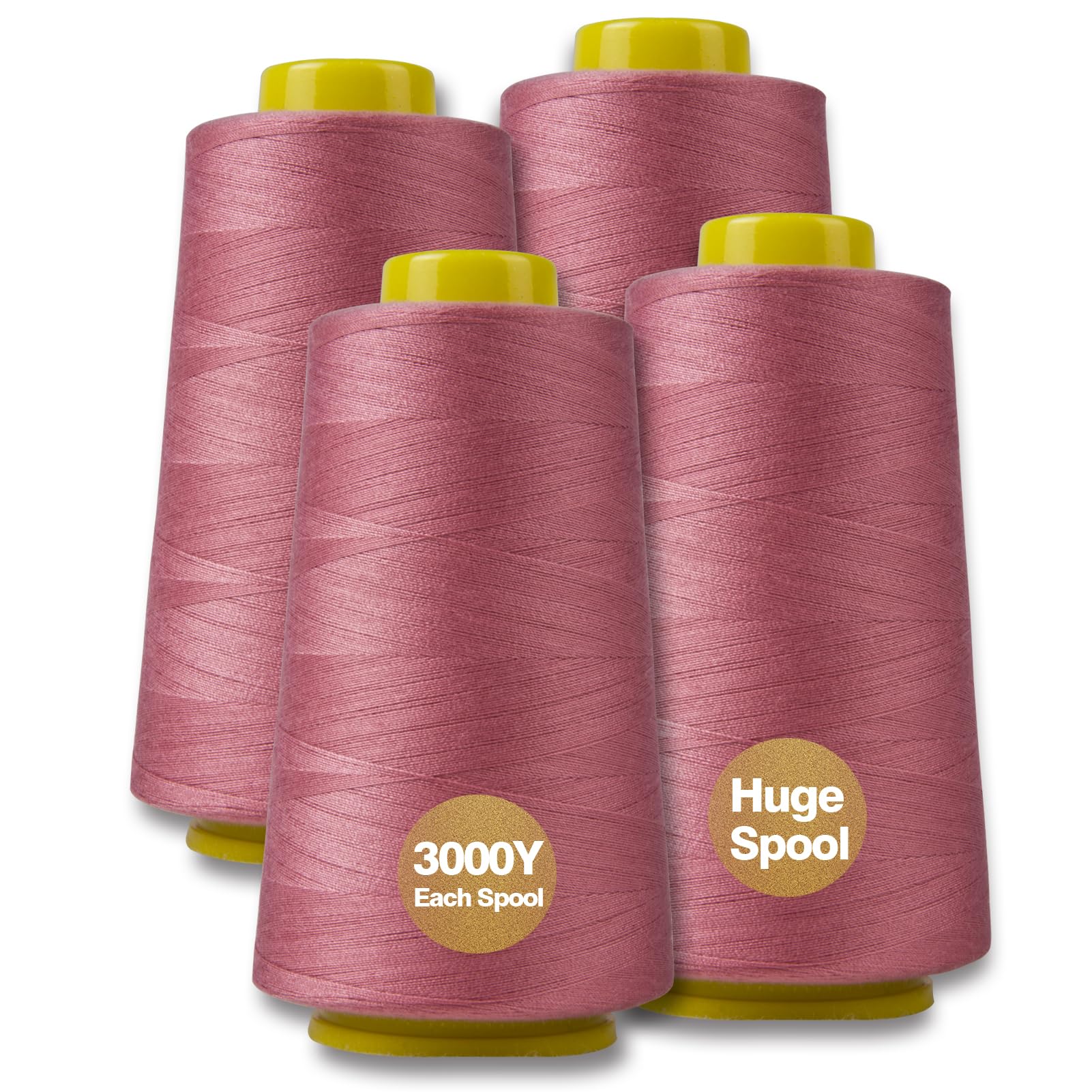 Serger Thread, All-Purpose Thread for Sewing, Polyester, 4 Cones of 3000 Yards Each Spool for Sewing Machine (Red Rubber)