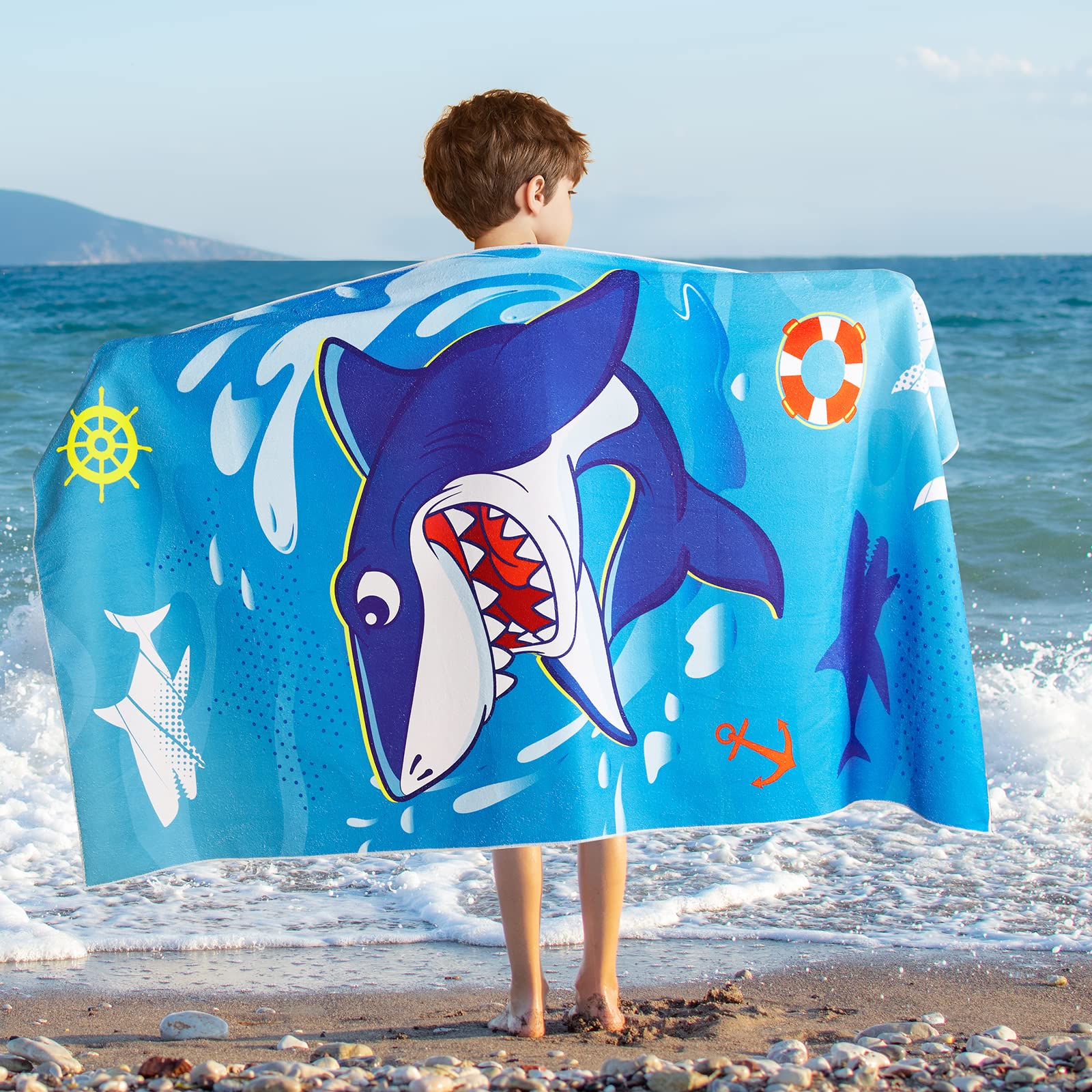 WERNNSAI Shark Kids Beach Towel for Boys - 76 x 150cm Shark Sand Free Swim Towels for Boys Bath Pool Camping Travel Towel Quick Dry Ultra Absorbent Super Soft Beach Blanket Bath Shower Towel — image 1