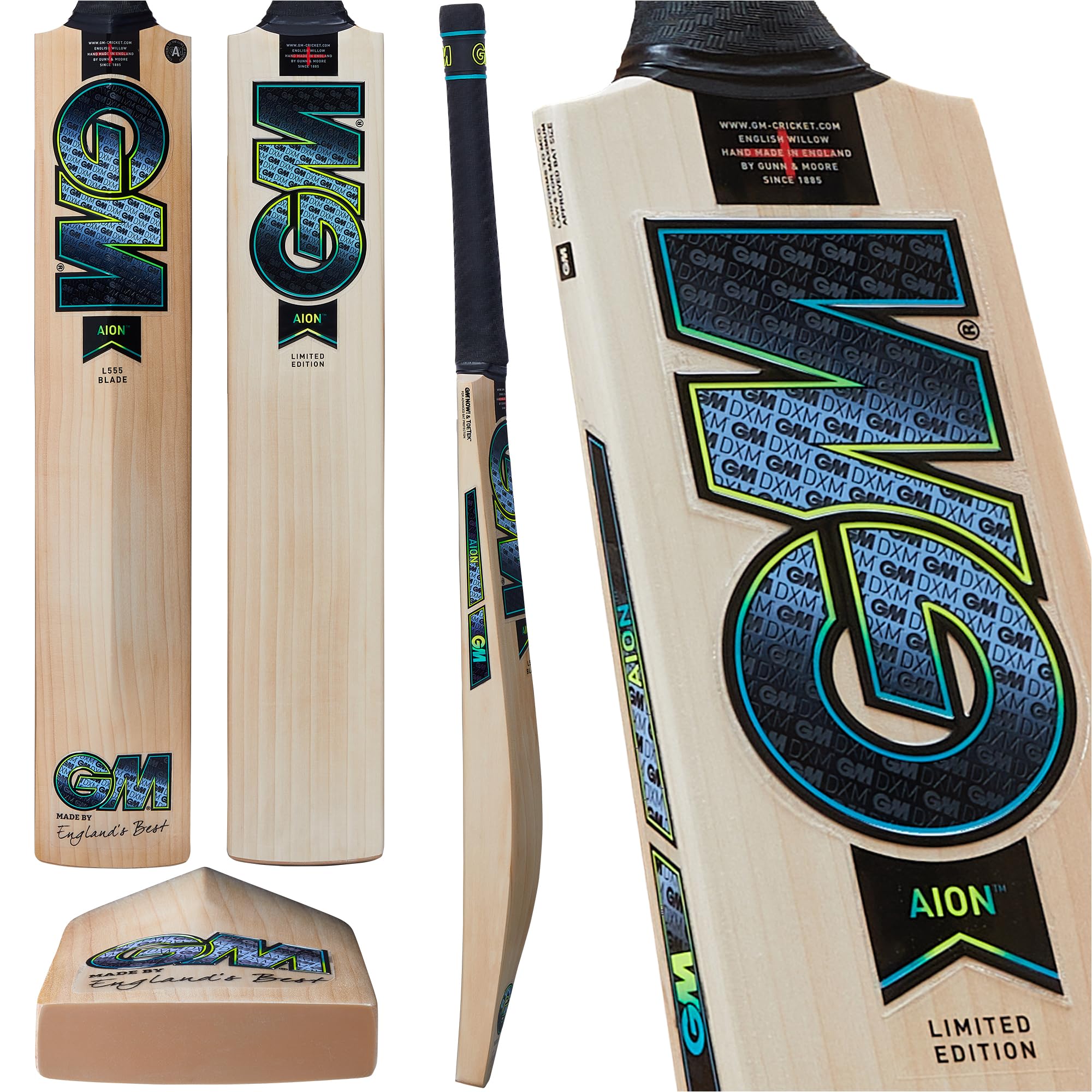 GM | Cricket Bat | Aion 404 | Bleached Grade 3 English Willow | DXM, ToeTek and NOW! | Size 6 Suitable for Players 157-163cm / 5' 2" - 5' 4" | Gunn & Moore