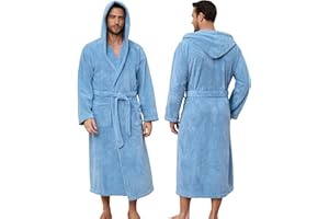 PJGGZ Men's Bathrobes with Hood, Soft Long Towel Robe for Men - Super Absorbent Quick Dry yet Warm