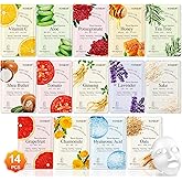 KONEUK 14 Pack Sheet Face Masks Skincare, Hydrating Face Masks Suitable for Dry Skin, Bulk Facial Mask Set for Women Skin Car