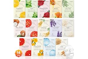 KONEUK 14 Pack Sheet Face Masks Skincare, Hydrating Face Masks Suitable for Dry Skin, Bulk Facial Mask Set for Women Skin Care, Face Mask Gifts Set for Face Spa