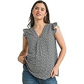 LaClef Women's Swiss Dot V Neck Ruffle Cap Sleeve Maternity Top