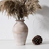 LUKA Ceramic Rustic Farmhouse Vase, 9.2 inch Whitewashed Terracotta Vase, Pottery Decorative Flower Vases,Clay Decorative Vases for Home Decor, Table, Living Room, Shelf, Mantel Decoration