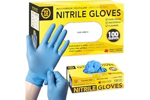 72HRS Blue Nitrile Gloves, Disposable Gloves-4mil, Rubber/Latex Free, Gants Jetables, Gants Nitrile for Food Prep & Cleaning