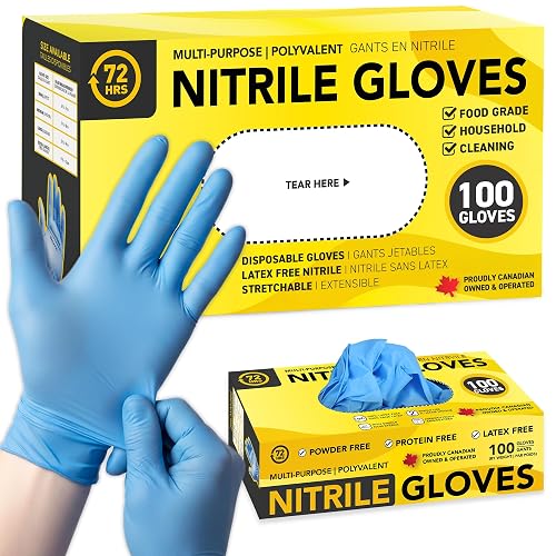72HRS Blue Nitrile Gloves, Disposable Gloves-4mil, Rubber/Latex Free, Gants Jetables, Gants Nitrile for Food Prep & Cleaning