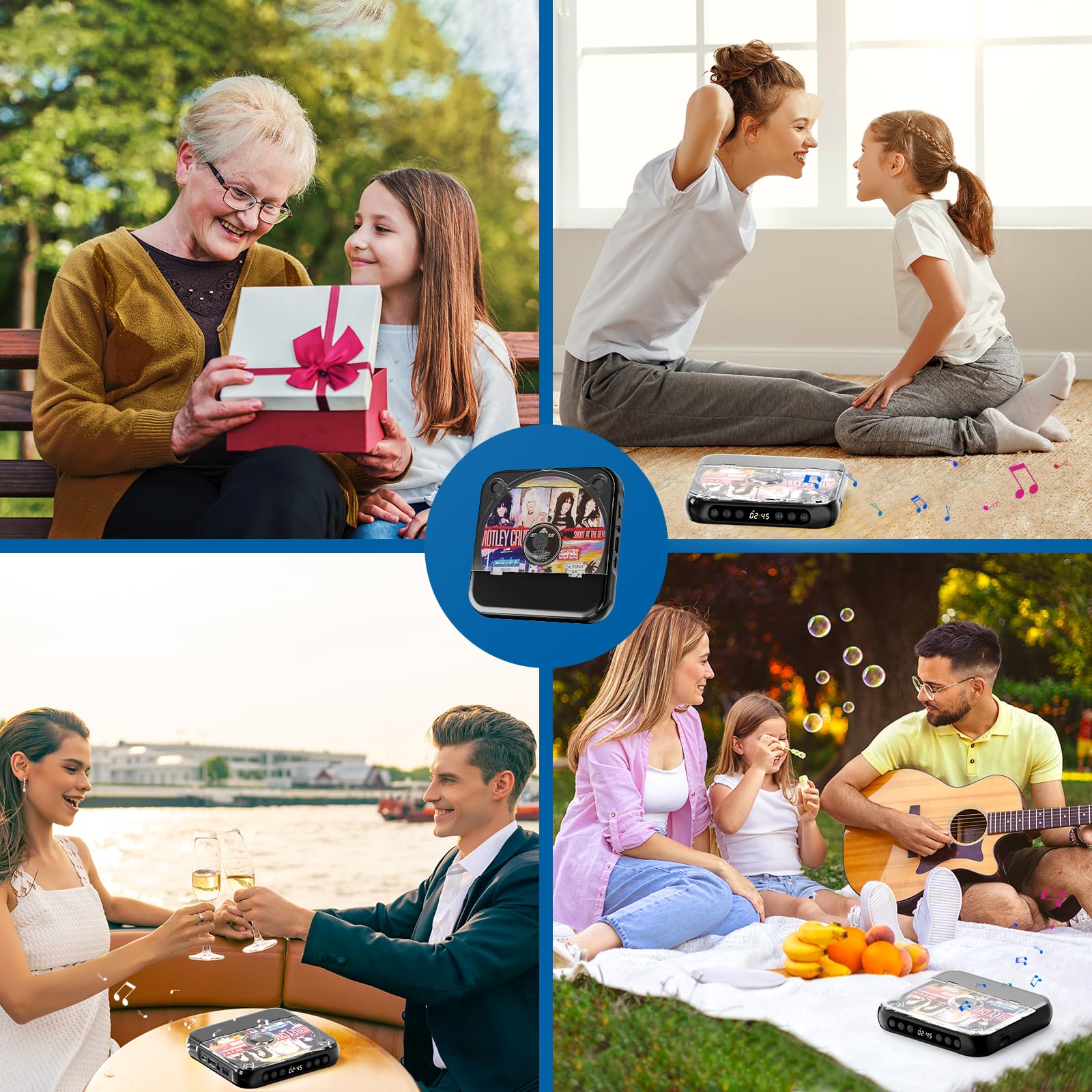 Portable CD Player with Bluetooth 5.3, Rechargeable CD Player for Home/Car, Built-in HiFi Speakers, Headphones, LCD Screen, Supports CD/AUX/USB and Repeat Modes, Black