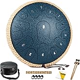 HOPWELL Steel Tongue Drum - 13 Inches 15 Notes Tongue Drum - Hand Pan Drum with Music Book, Handpan Drums Mallets and Carry B
