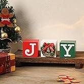 Christmas Tiered Tray Decor, Joy Wood Block Set of 3 Joy Centerpieces for Tables, Christmas Mini Wood Presents Small Gift, Xmas Holiday Decor for Home Party