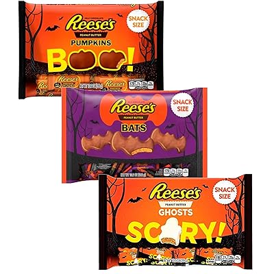 Reeses Peanut Butter Candy - Chocolate Pumpkins White Chocolate Ghosts and Chocolate Bats - Halloween Chocolates Assortment Variety Pack Snack Candies Storlek 10.2 Ounces vardera