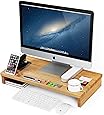 SONGMICS Bamboo Wood Monitor Stand Computer Riser with Storage Organizer Office Desk Laptop Cellphone TV Printer Desktop Container Natural ULLD201